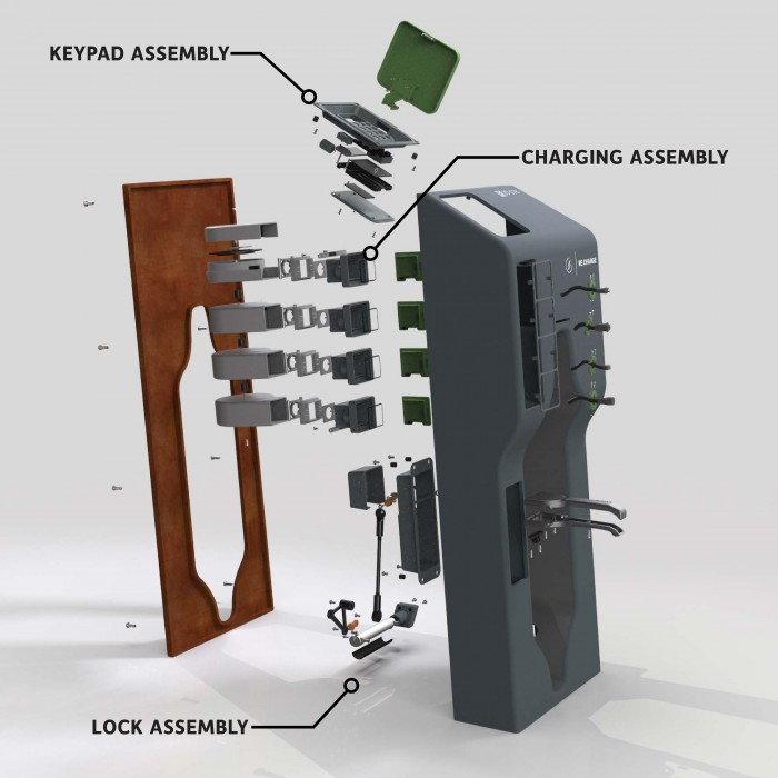 Image of Josh Ellis' RE-Charge, a smart electric bike charging station aimed at electric mountain bike users.