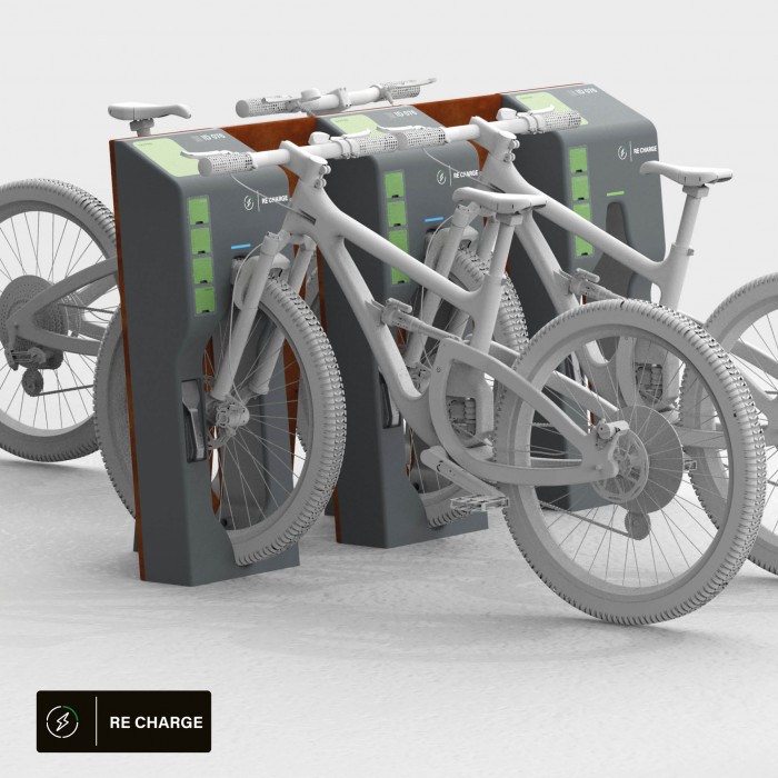 Image of Josh Ellis' RE-Charge, a smart electric bike charging station aimed at electric mountain bike users.
