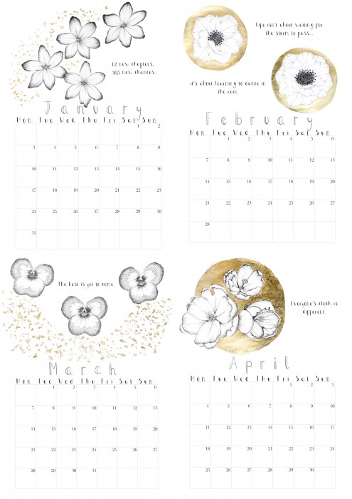 Pages showing the first four months in the floral calendar