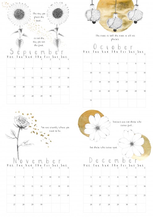 Pages showing September to December of a floral calendar
