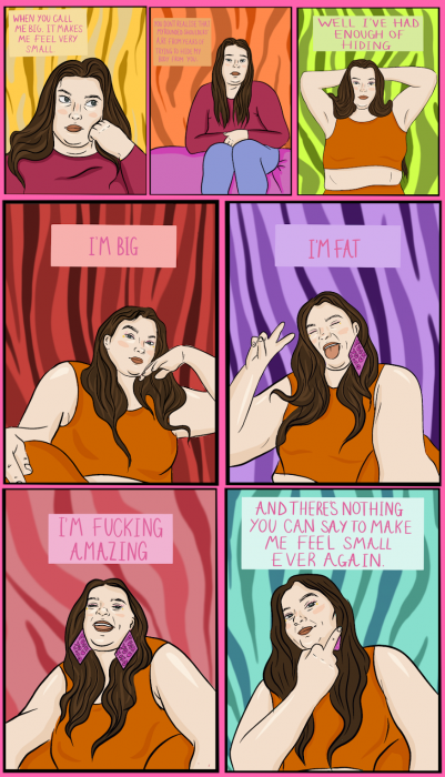 A digital comic on body confidence with bright colours and text