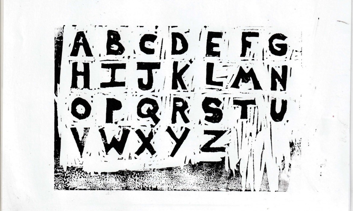 An alphabet showing the hand carved font created by Benn