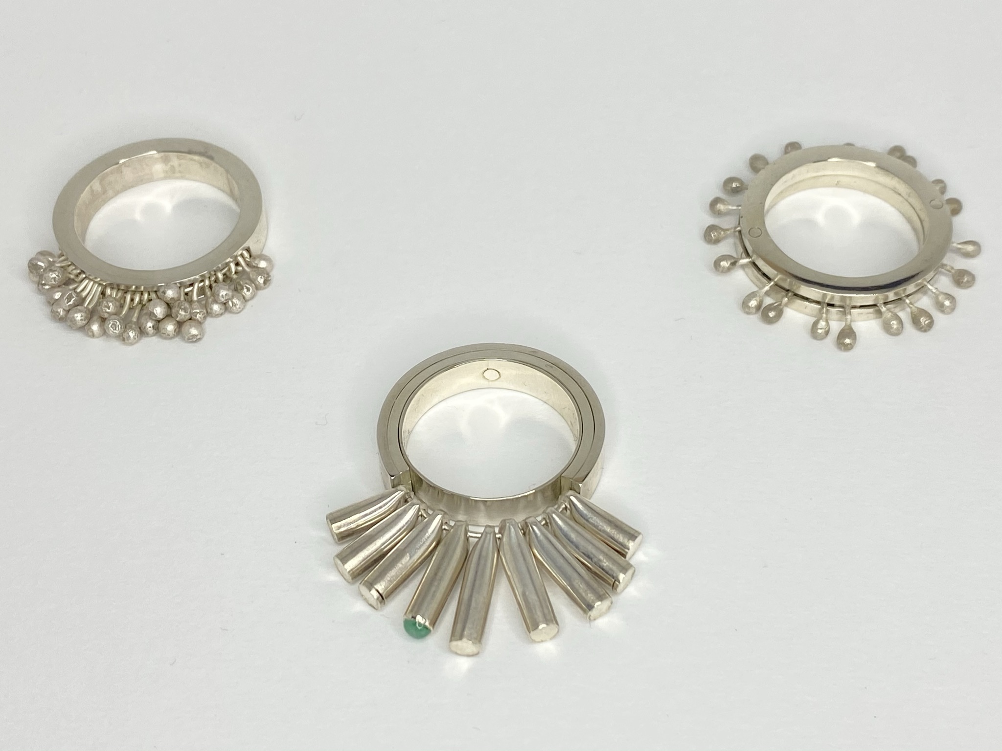 Left &#8211; Kinetic Ring, Centre &#8211; Kinetic Tube Ring, Right &#8211; Kinetic Circumference Ring &#8211; EMILY DUCKERING