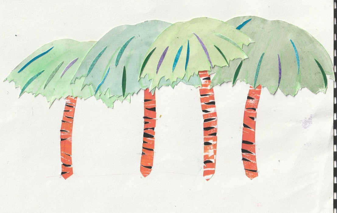 A collage of trees with tiger bark