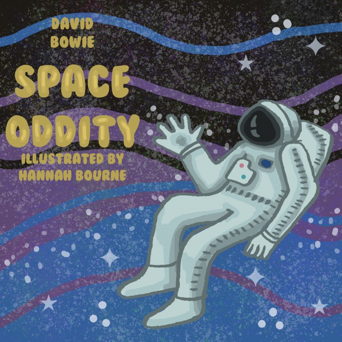 A cover for the wordless book Space Oddity, featuring an astronaut in space