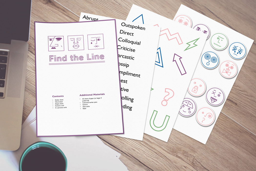 Instructions, word sheet, shapes sheet and self-adhesive stickers