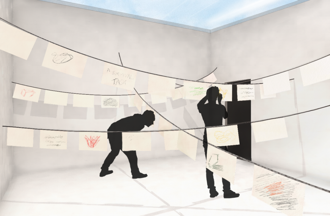 ‘How would you describe life inside solitary confinement? Draw, describe or create an image that represents your answer.’ This question was posed to people in solitary confinement; their answers have been displayed in this room in a chaotic style. Users can explore the responses and hear from the voices within solitary.