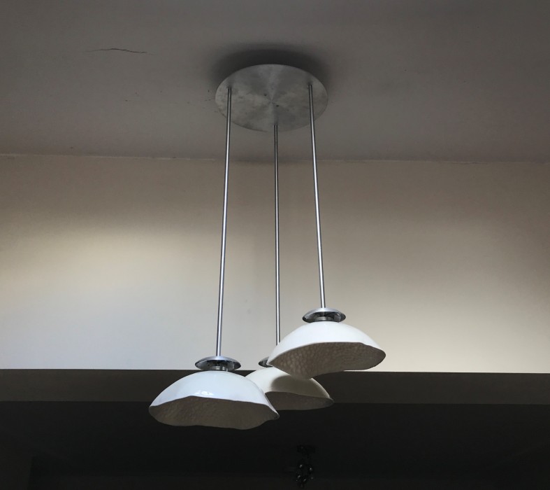 Overall view of single household ‘module’ consisting of three porcelain lobes and central aluminium fixture with electronics fitted