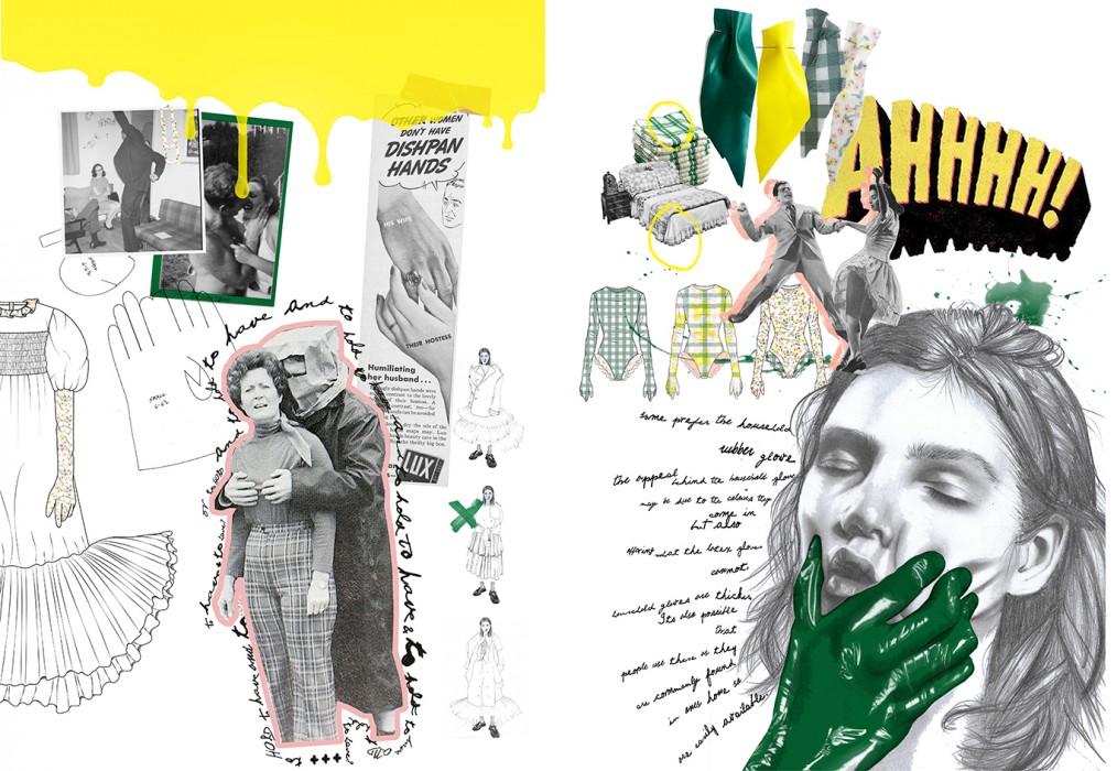 These pages explore gloves, which feature in the final designs