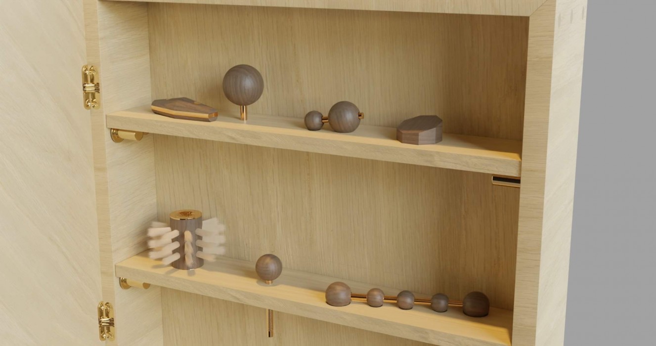 Healthy routine product with tactile elements and shelf