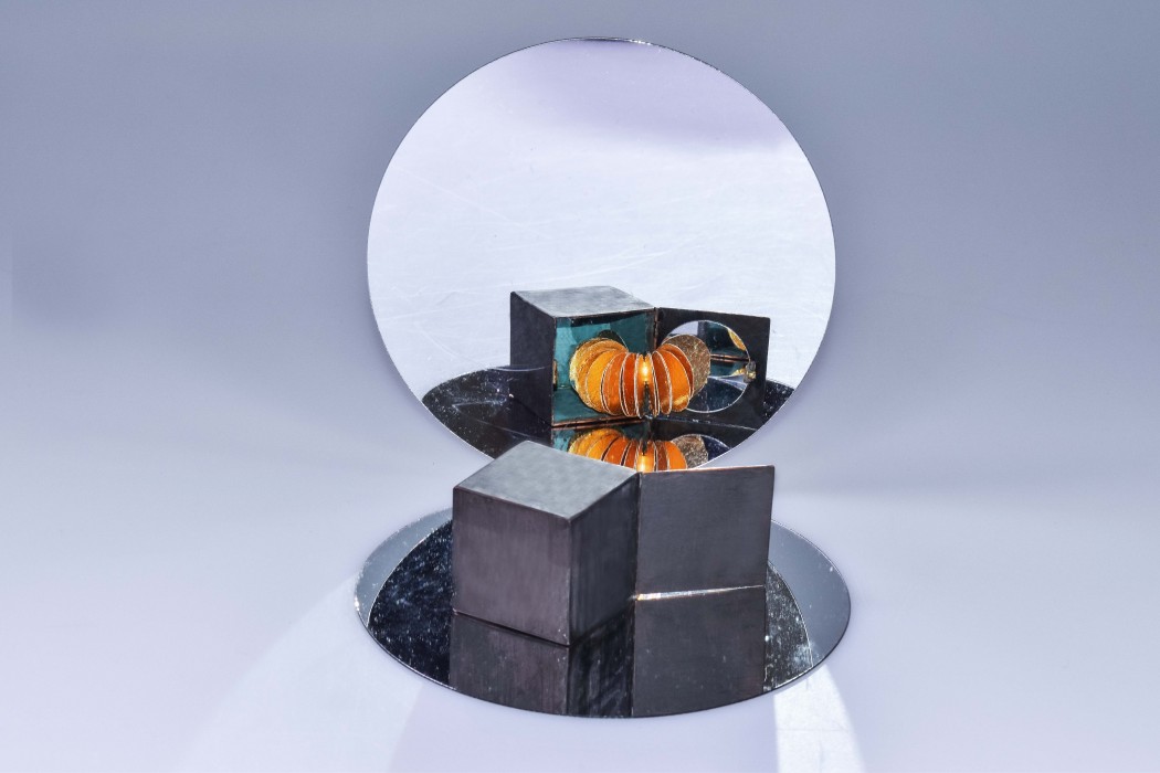 paper, gold leaf, copper, mirror, brass-4cm x4cm x4cm-