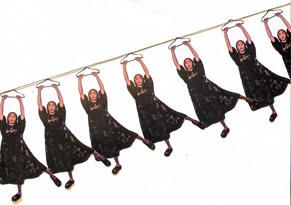 An image of a woman hung up on a clothes line
