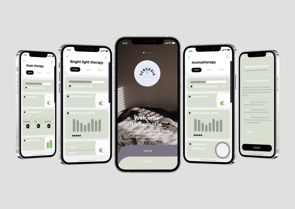 5 Phones displaying a sensory app