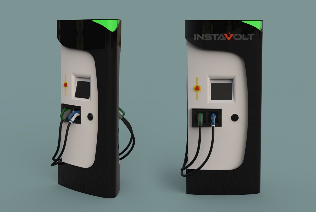 An electric car charging point that has been rendered