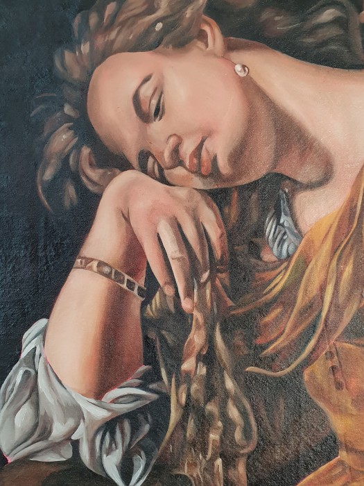 Mary Magdalene resting her head on her hand