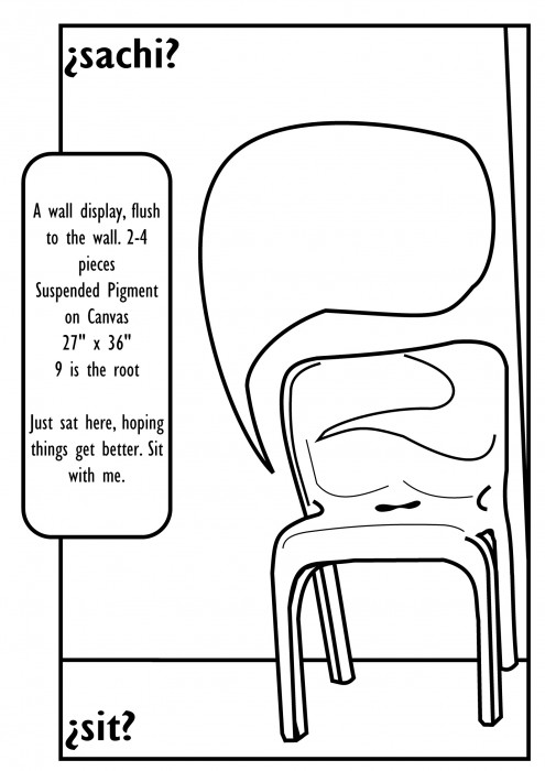 Drawing of a chair with a speech bubble