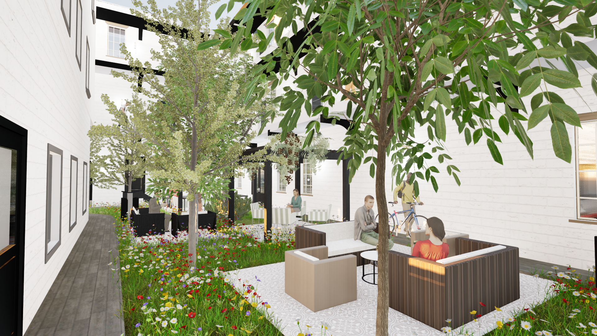 Rendered visual of the courtyard